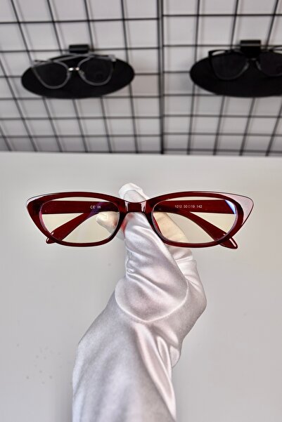 LOOKUP NEW Bordo 50 Ekartman Cat Eye Kemik Şeffaf Kadın Erkek Unisex Mavi Işı...