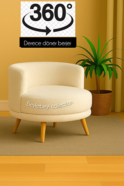 BEYLERBEYİ 360 derece döner berjer,krem peluş renkli tekli koltuk, mekanizmal...