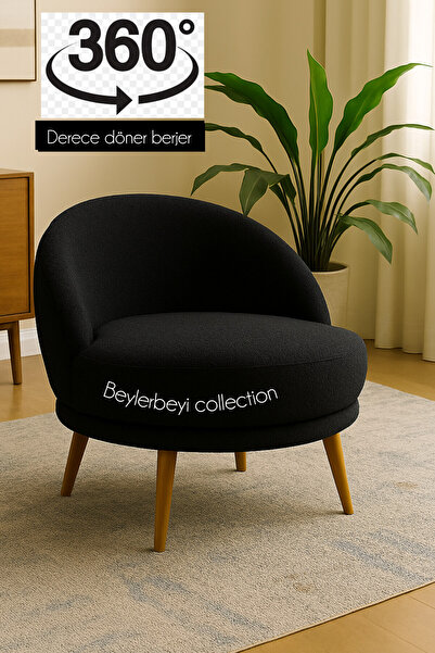 BEYLERBEYİ 360 derece döner berjer, siyah renkli peluş kumaş, tekli koltuk, mekanizmalı berjer