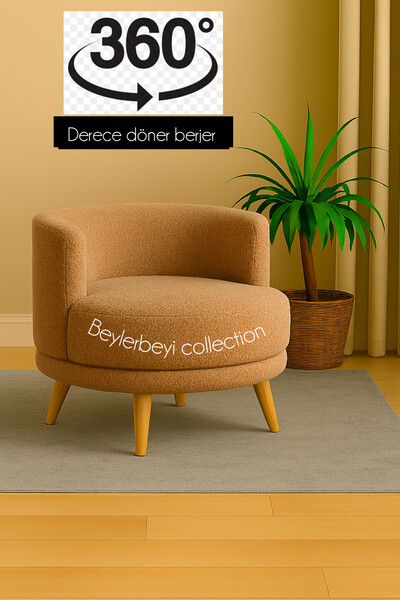BEYLERBEYİ 360 derece döner berjer, kahverengi peluş renkli tekli koltuk, mekanizmalı düner berjer,
