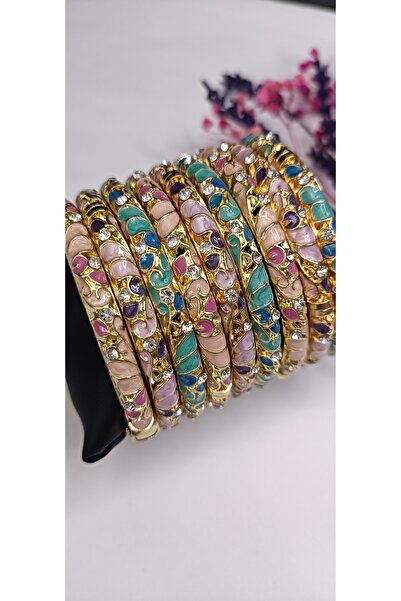 NAS fashion Taşlı Mineli Mor Çelik Kelepçe Bileklik