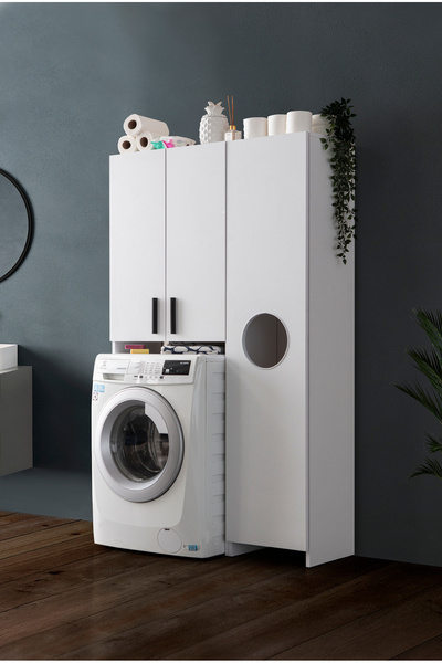 benim odam Diva Çamaşır Makinesi Dolabı Ve Kirli Dolabı Kapaklı Raflı Banyo D...