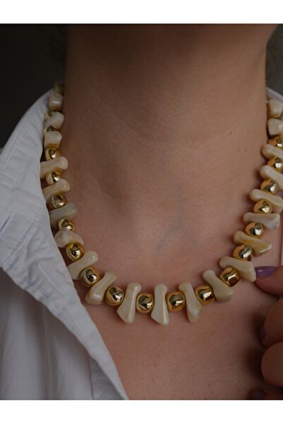 saaden jewelry SAADEN GOLD BONCUK DETAY ÇAKIL TAŞ KOLYE