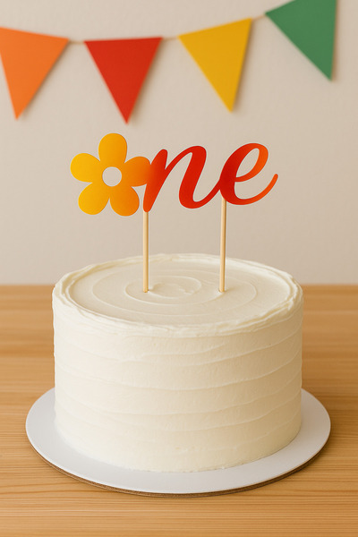 Partifabrik Papatya Temalı Rengarenk Gökkuşağı One Pasta Süsü