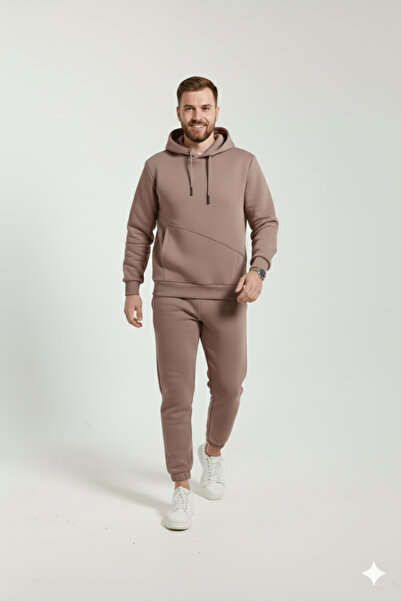 OXVİN Σετ αθλητικής φόρμας με κουκούλα με τρεις ραφές, με επένδυση από βαμβάκι, μαλακό και υπερμεγέθη