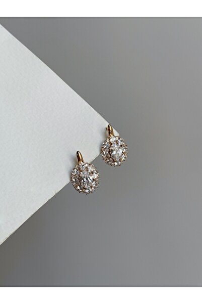 Owentis Steel Rose Gold Full Crystal Stone Diamond Model Oval Cut Azirith Earrings -No Tarnishing-