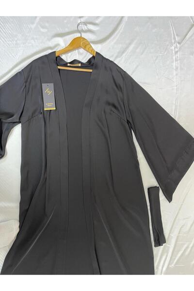 Juwana Long Silky Satin Black Bridal Robe