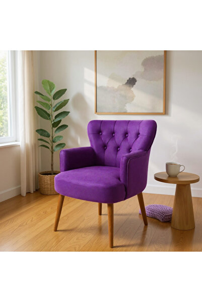 Azra Mobilya Modern Berjer Tekli Koltuk – Mor Babyface Kumaş, Ceviz Ayak, | Salon, Oturma Odası, Balkon İçin