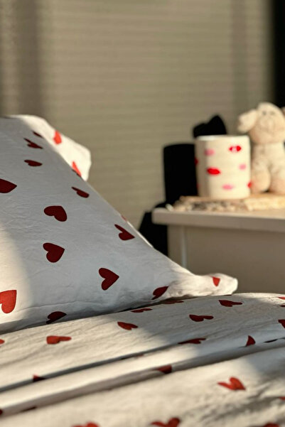 CANDAN ÇEYİZ Tek Kişilik Nevresim Duvet Cover Çarşafsız Pamuklu Yastık Kılıflı Kalpli Nevresim Takımı