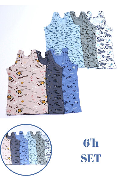DK İÇ GİYİM Boy's Patterned Thick Strap Athlete Set of 6