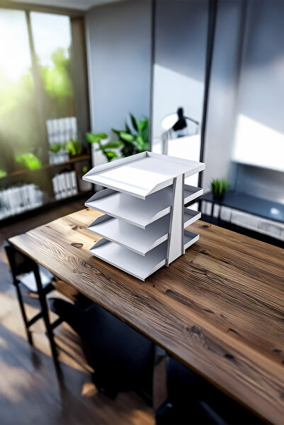 DEQQU SteelLine 4 Katlı Metal Dosya Rafı - Masa Üstü Ultra Sağlam Ofis Organizer (29.5x30.5x25cm)