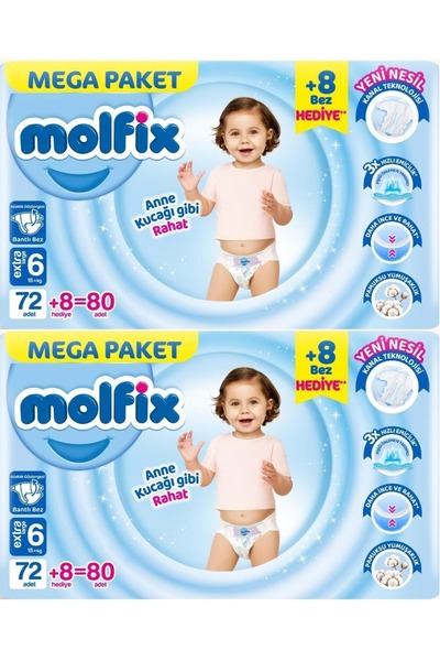 Molfix Baby Diaper Size: 6 (15+kg) Extra Large 160 Pieces Mega Economic Opportunity Pk