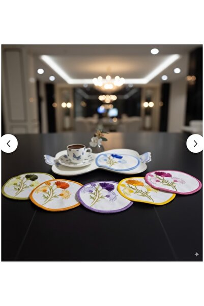 NGR HOME 6 قطع من مناديل الكوكتيل المطرزة باللون البني