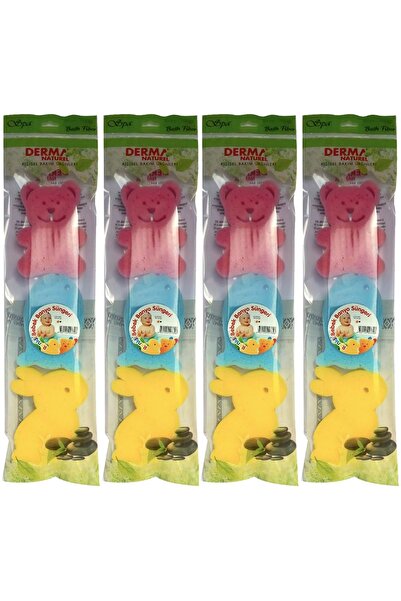 Derma Naturel 3 قطع من إسفنجة استحمام الأطفال الملونة (مجموعة من 4 قطع)