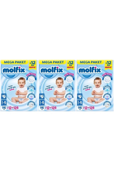 Molfix Bebek Bezi Beden:4 (7-14KG) Maxi 384 Adet Mega Aylık Fırsat Pk