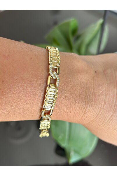 Butik سوار نسائي بسلسلة هندسية مزينة بالأحجار، ذهبي ووردي اللون، تصميم عصري و...