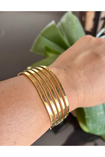 Butik سوار نسائي من نوع ULRIKA على شكل ضلع، لون ذهبي، سطح خطي، قطر 60 ملم