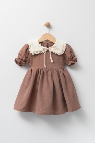 MeaShop Bebe Yaka Kız Bebek/çocuk Müslin Uzun Elbise