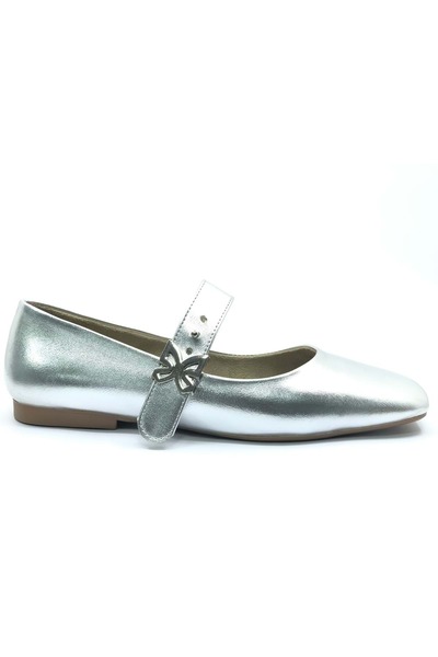 Kids Club Shoes Dámské balerínové boty Feles Belt Detailed Blunt Toe SILVER