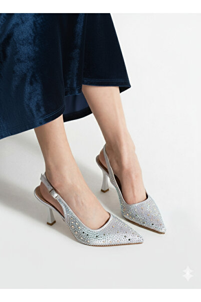 Mira style Βραδινά παπούτσια με τακούνι (9 εκ.) με ασημί κρύσταλλο (9 εκ.)
