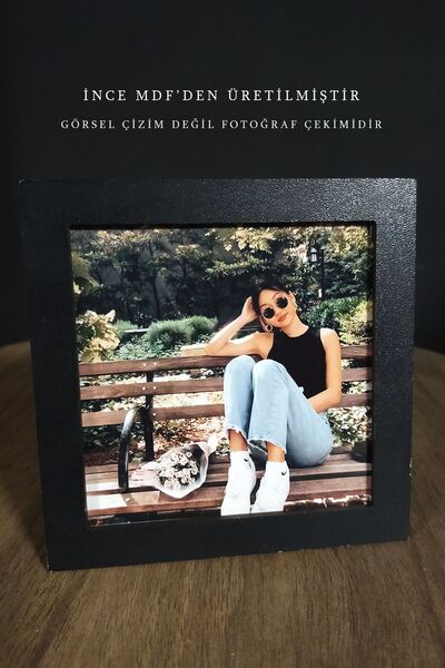 Bytwo 1 Adet 10x10 Çerçeve - Kare Çerçeve - Ahşap Mdf Siyah Çerçeve * Pvc Kor...