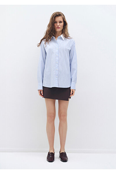 Mavi Çizgi Dokulu Gömlek Loose Fit / Bol Rahat Kesim 1211076-80767