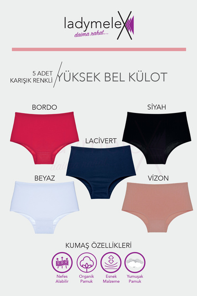 LadyMelex Women's High Waist Panties - Mixed Color, Soft Cotton (S-M-L-Xl-2Xl-3Xl)