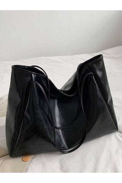 Mojeva Nancy Black Retro Model Μια ποιοτική εισαγόμενη γυναικεία τσάντα ώμου μεγάλου μεγέθους