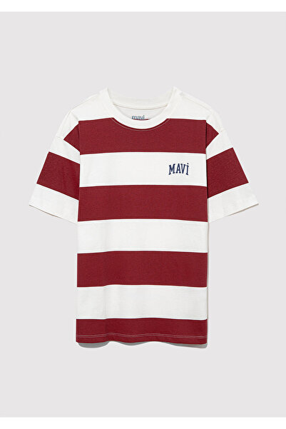 Mavi Tricou cu dungi roșii imprimat cu logo Loose Fit / Loose Relaxed Fit 6610183 -88061