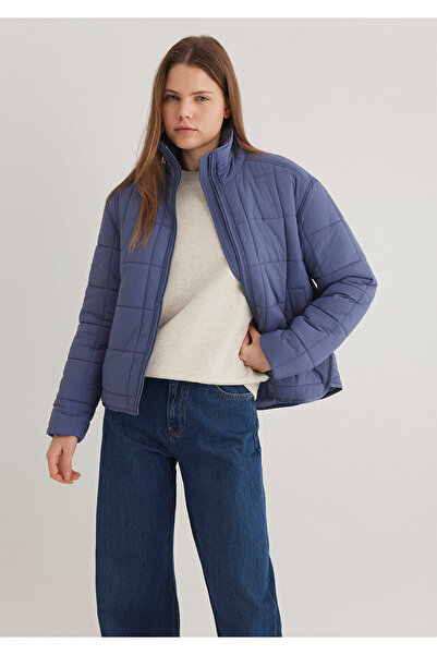 Mavi Dik Yaka Mor Şişme Mont 1110260-70757