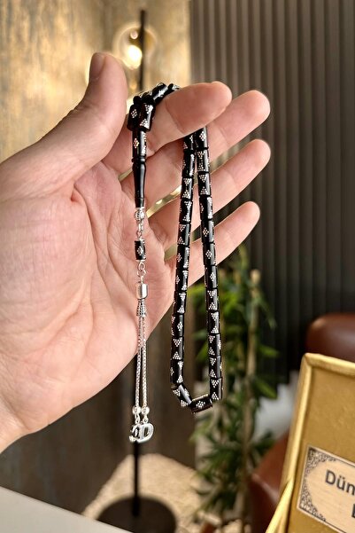 dergah tesbih Lettered Design Silver Erzurum Oltu Stone Rosary