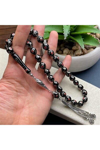 dergah tesbih Erzurum Oltu Taşı Gümüş Göz Yaşı Mercan Süsleme