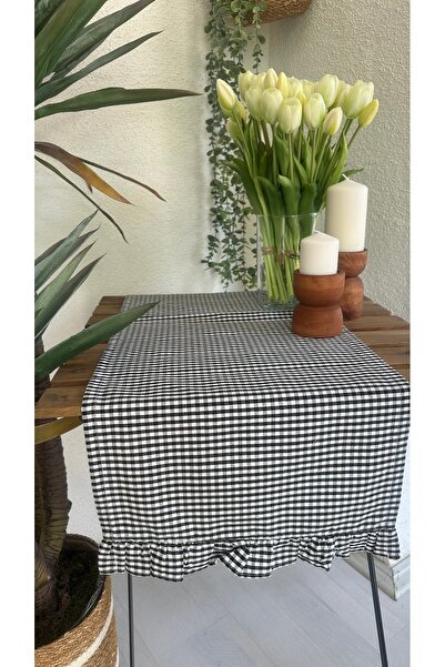 Decamor home Pamuk Lan Crni Mini Karirani dezen Sa volanima Stolni raner