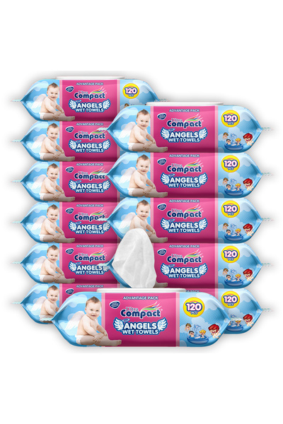 Ultra Compact Set de 12 șervețele umede ANGELS BABY de la Ultra Compact, 120 buc - Total 1440 buc, Dimensiune mare 16x19cm