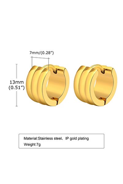 Siya Silver Kararmaz Çelik Gold Renk Üç Sıralı Unisex Minimal Halka Küpe-1,3 cm