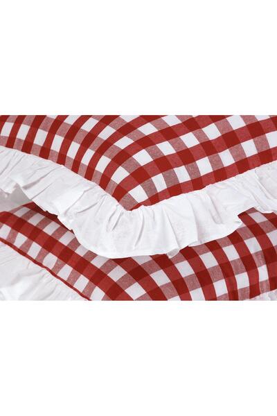 Erba kreasyon Frilly Throw Pillow Hairy Gingham Patterned Linen