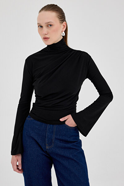 Rays 2517 Bluză cu mânecă lungă cu șnur, neagră