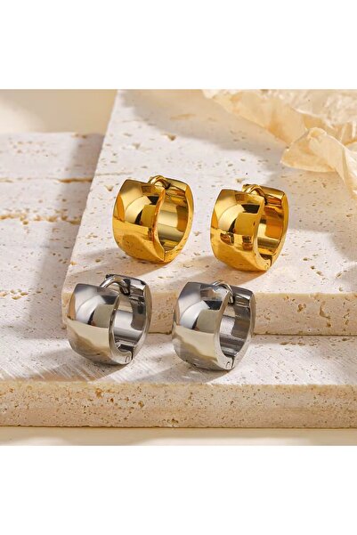 Siya Silver Kararmaz Çelik Unisex Minimal Halka Küpe-1,3 cm