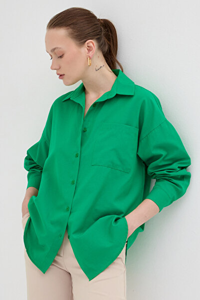 Rays B. Cămașă verde oversize cu un singur buzunar 8158A