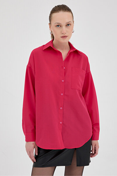 Rays Cămașă oversize fucsia cu un singur buzunar 8158A