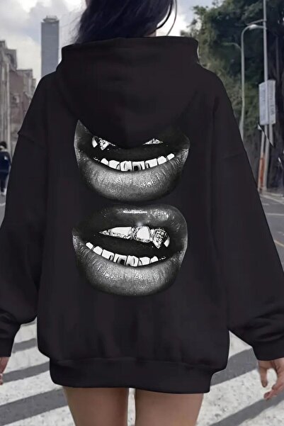 Gia Collection Γυναικείο φούτερ μεγάλου μεγέθους Hoodie Grillz Lips Printed B...