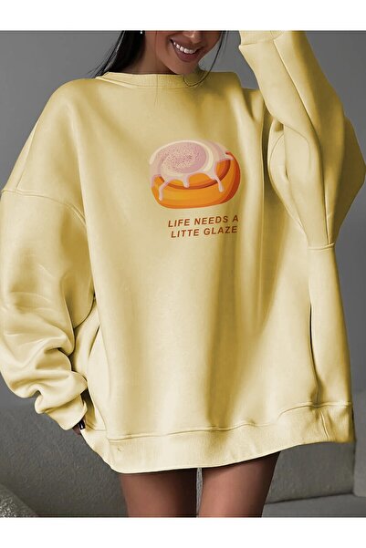 Gia Collection فستان نسائي كبير الحجم من نوع سويت شيرت مطبوع عليه Donut Glaze...