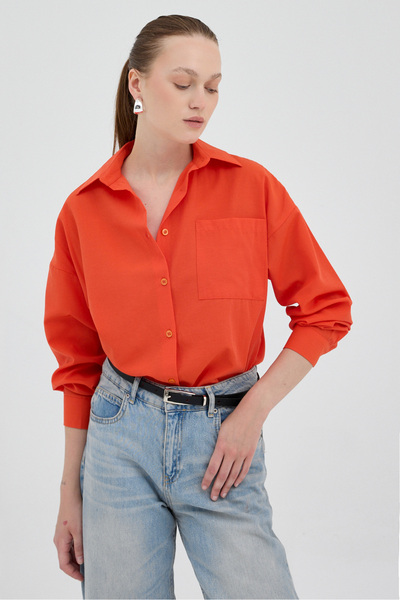 Rays Cămașă oversize portocalie cu un singur buzunar 8158A