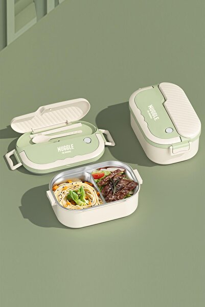 Mashotrend Yemek Kabı 2 Bölmeli (304 Paslanmaz Çelik) Tek Katlı Beslenme Kabı Beslenme Çantası