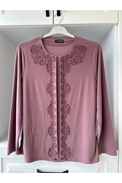 ECALAMODE Stone Embroidered Plus Size Hijab Blouse for Mothers Elegance and Comfort