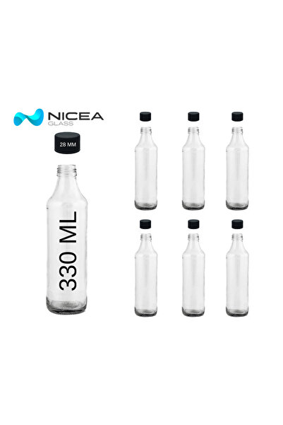 Nicea Glass 330 ML CAM ŞİŞE MEŞRUBAT, MEYVE SUYU,LİMONATA ŞİŞESİ- 6 ADET