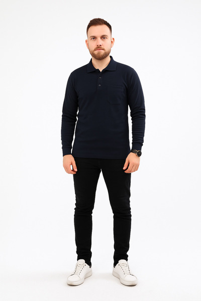 Çamdalı İş Elbiseleri Polo Yaka Lacivert 20/10 İki İplik Kışlık İş Sweatshirt