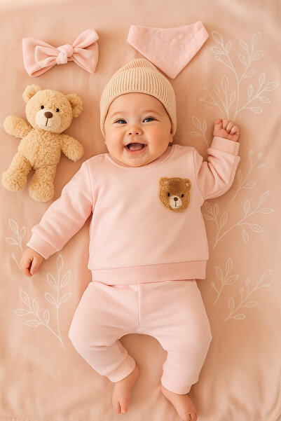Ozz Baby Baby 0/1-0/3 Months Teddy Bear Embroidered Hospital Release Newborn Sweatshirt-No Booties Bottom