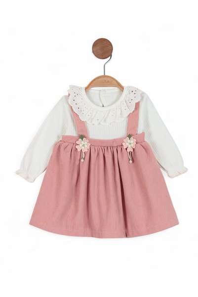 voyyo kids baby Baby Girl Lace Collar Corded Texture Seasonal Salopet Dress, Birthday and Special Occasion Dress