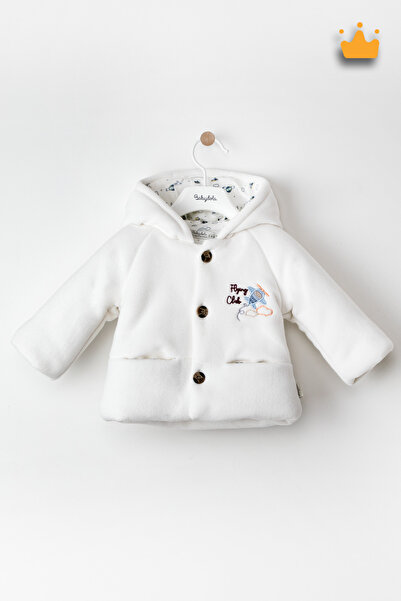 Babydola 0-2 Years Old 2.5 Tog Cotton Lined Fleece Hooded Baby Boy Coat Ecru 12522